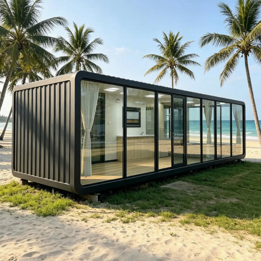 Contenedor de vivienda prefabricado tipo cápsula de manzana, estructura de acero, diseño múltiple