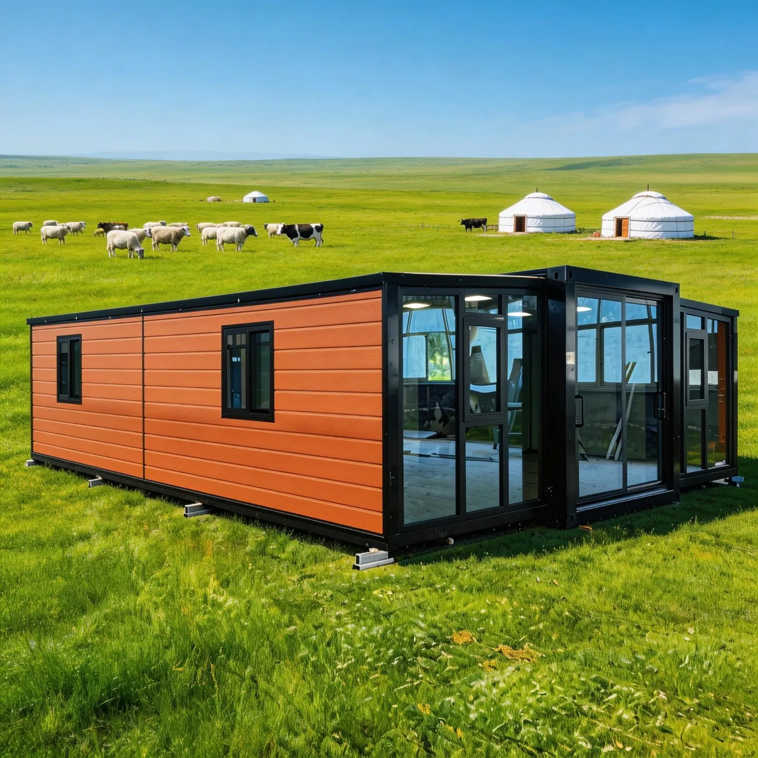 Casa modular expandible de contenedor de acero de ensamblaje rápido, de larga duración, con electrodomésticos, casa prefabricada