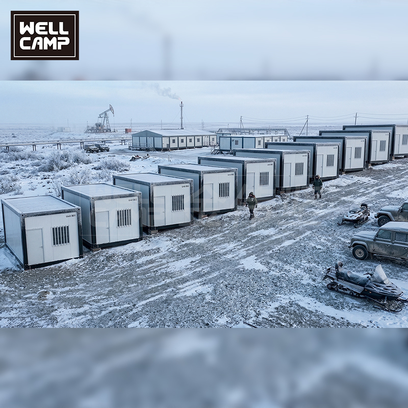 Casa pequeña de contenedor desmontable con aislamiento térmico, albergue temporal para minería en Rusia