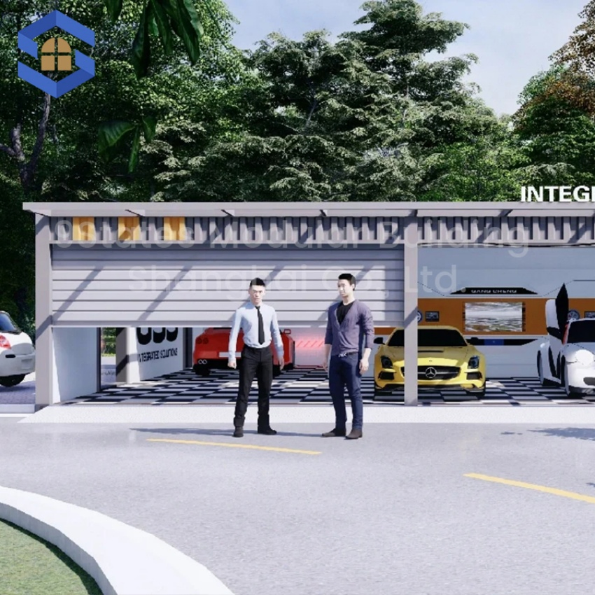 Bungalow móvil de contenedor plano empaquetado libre personalizable para garajes en calles comerciales tiendas a lo largo de la calle