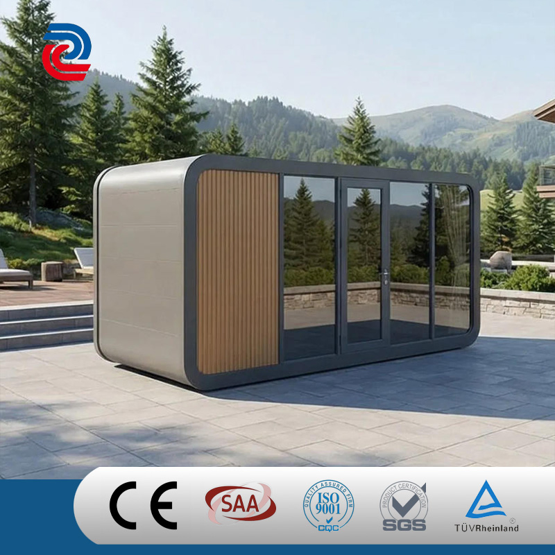 Contenedor de vivienda prefabricado tipo cápsula de manzana, estructura de acero, diseño múltiple