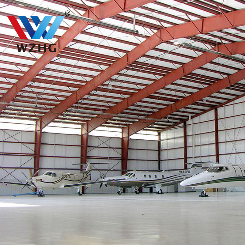 Balanced Prefabricated Aircraft Hangar Facility Following French Eurocode Standards Base-metal Large Scale Aviation Building