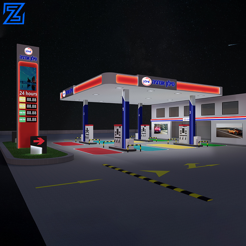 Electric Gas Station Design Roof Fuel Station Canopy Aluminum Canopy Custom Gas Station Canopy With LED Lights 110-240V