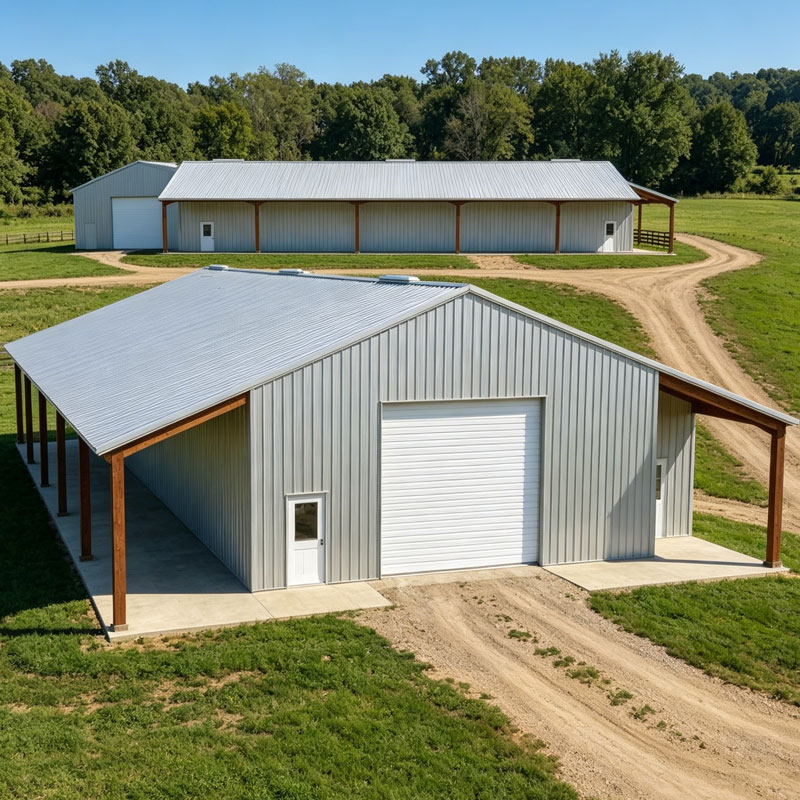 Cheap Prefabricated Machinery Shed 3200 Sq Ft Steel Structure Storage Warehouse Low Cost Metal Steel Building Clear Span Layout