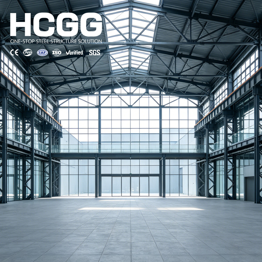 Steel Structure Exhibition Hall Large Span Prefabricated Metal Steel Showroom Building Commercial Display Space Custom Layout