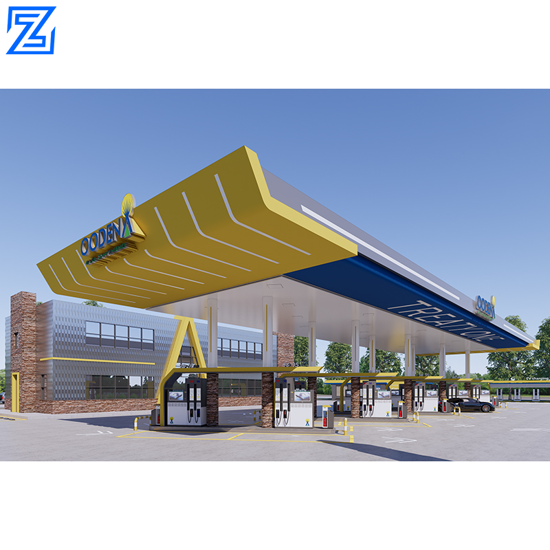 Electric Gas Station Design Roof Fuel Station Canopy Aluminum Canopy Custom Gas Station Canopy With LED Lights 110-240V