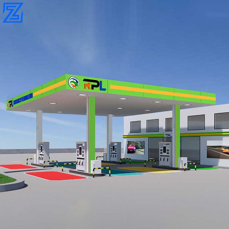 Electric Gas Station Design Roof Fuel Station Canopy Aluminum Canopy Custom Gas Station Canopy With LED Lights 110-240V