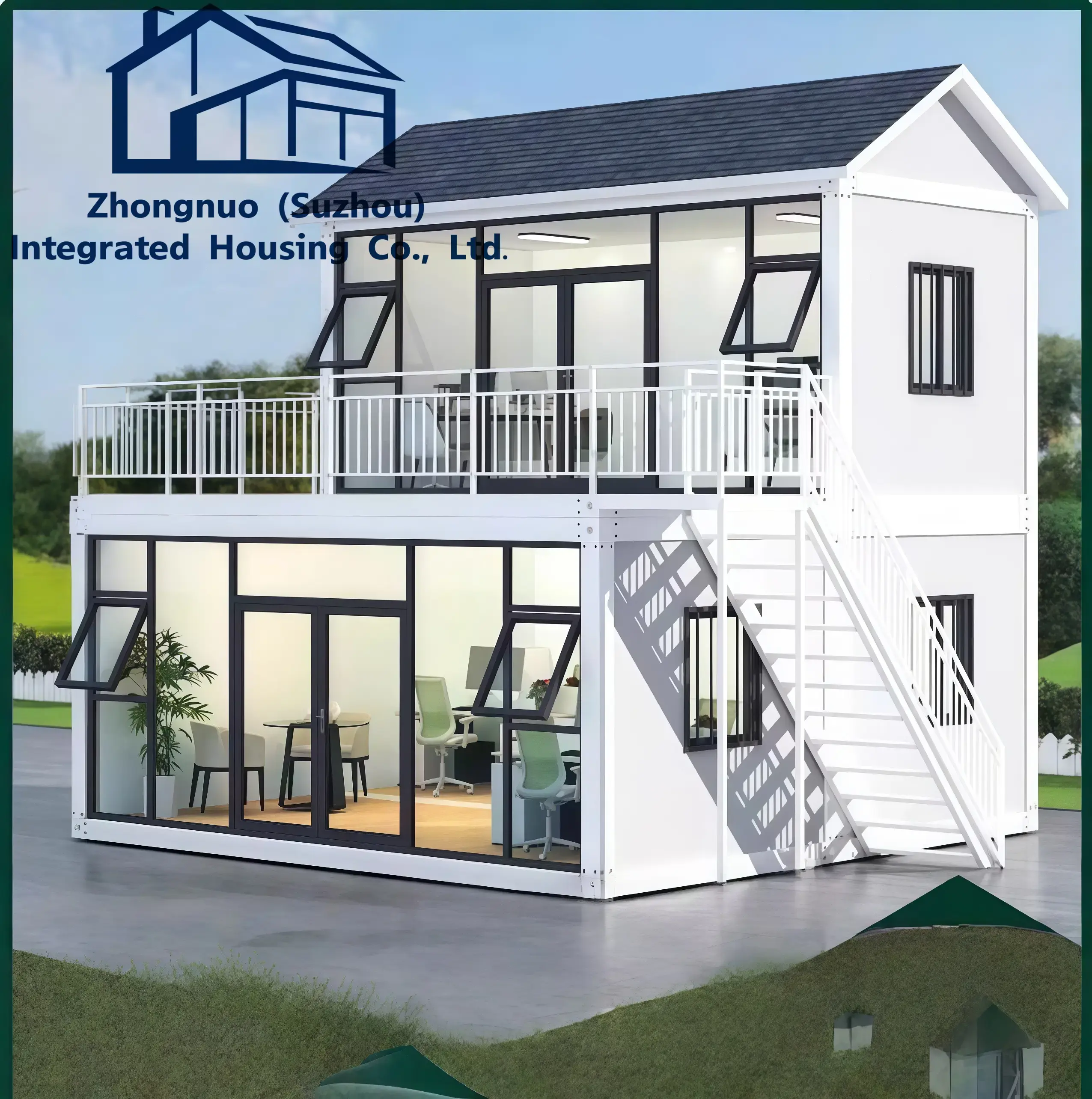 ZN Eco Friendly Panoramic Glass Container House Steel Modular Residence Sound Insulated Office Building for Office Projects