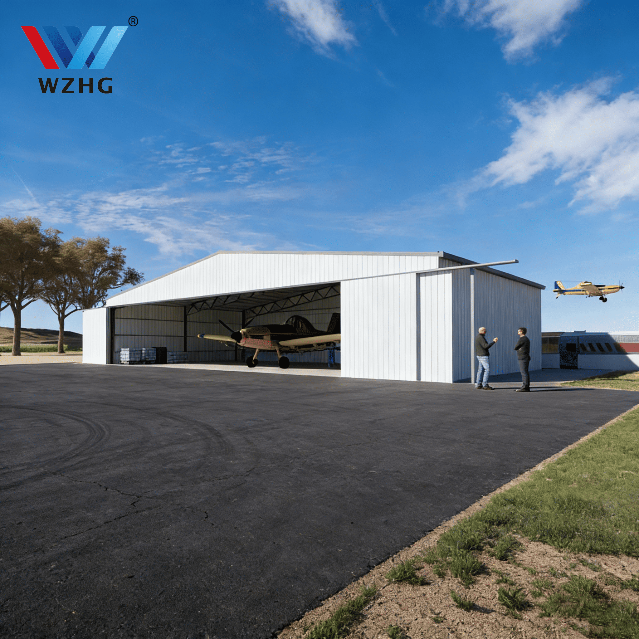 Balanced Prefabricated Aircraft Hangar Facility Following French Eurocode Standards Base-metal Large Scale Aviation Building