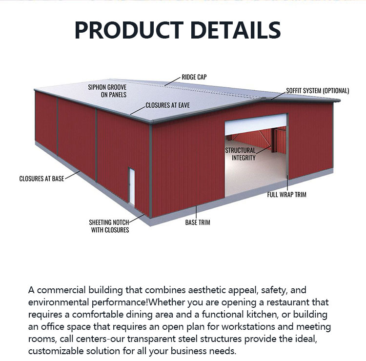 Customizable Prefab Construction Large Span Steel Structure Workshop Building for Warehouse &amp; Garage Shed with 50-Year Life Span