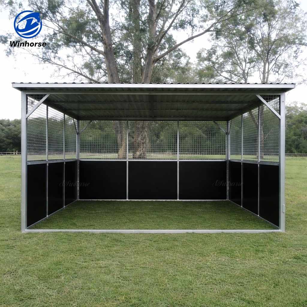 Hot Sale in Australia Outdoor Horse Shelter Farm Shed Modular Prefab Hot Dip Galvanized Steel Frame Horse Box Stable with Roof