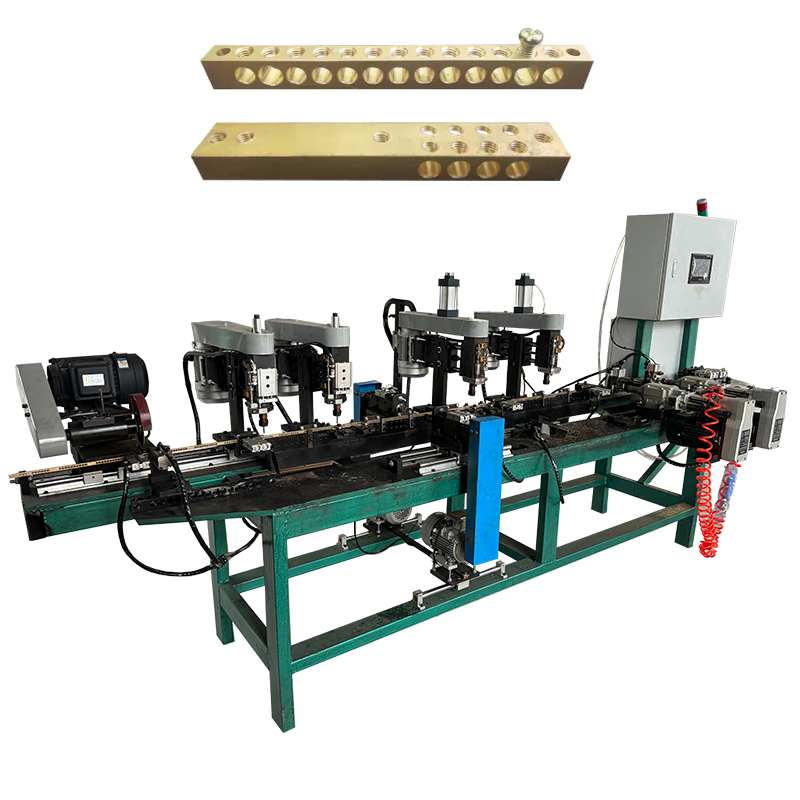 Automatic Cutting Drilling Tapping Machinery Equipment Copper Brass Aluminum Busbar Terminal Power Distribution Block Making Machine