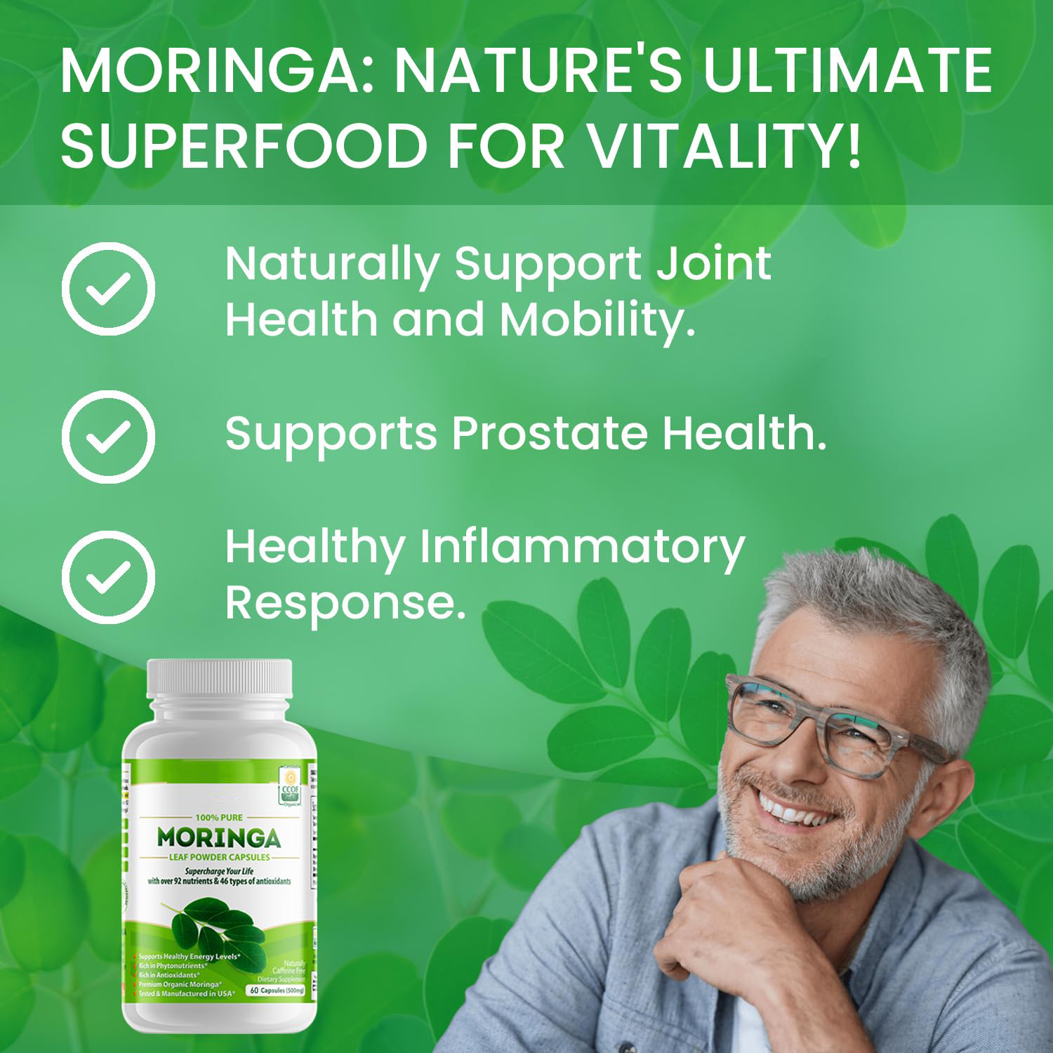 Biochealth GMP Halal Organic Moringa Capsules - Pure Moringa Oleifera Leaf Powder Supplement | Super Greens Powder Pills