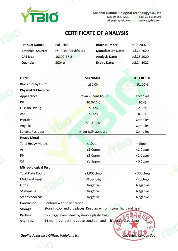 High Purity Bakuchiol 98% CAS 10309-37-2 Cosmetic Active Ingredient