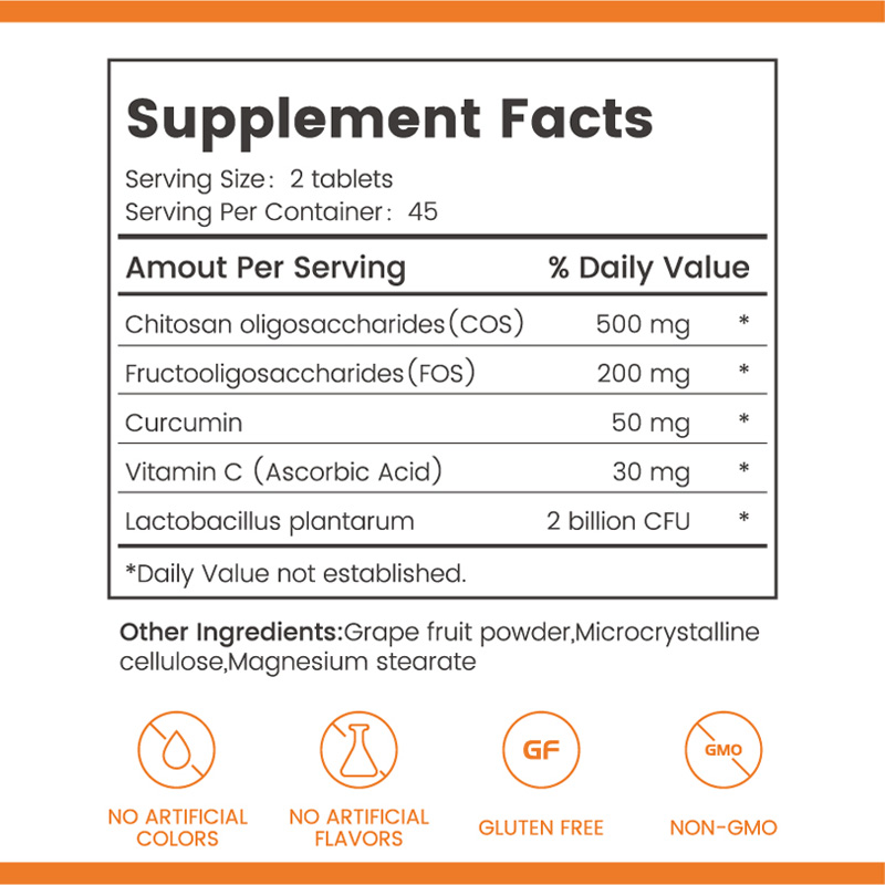 Healthy Weight Management Chitosan Oligosaccharide Tablets with Probiotic&amp;Curcumin CGMP ISO Factory Direct OEM