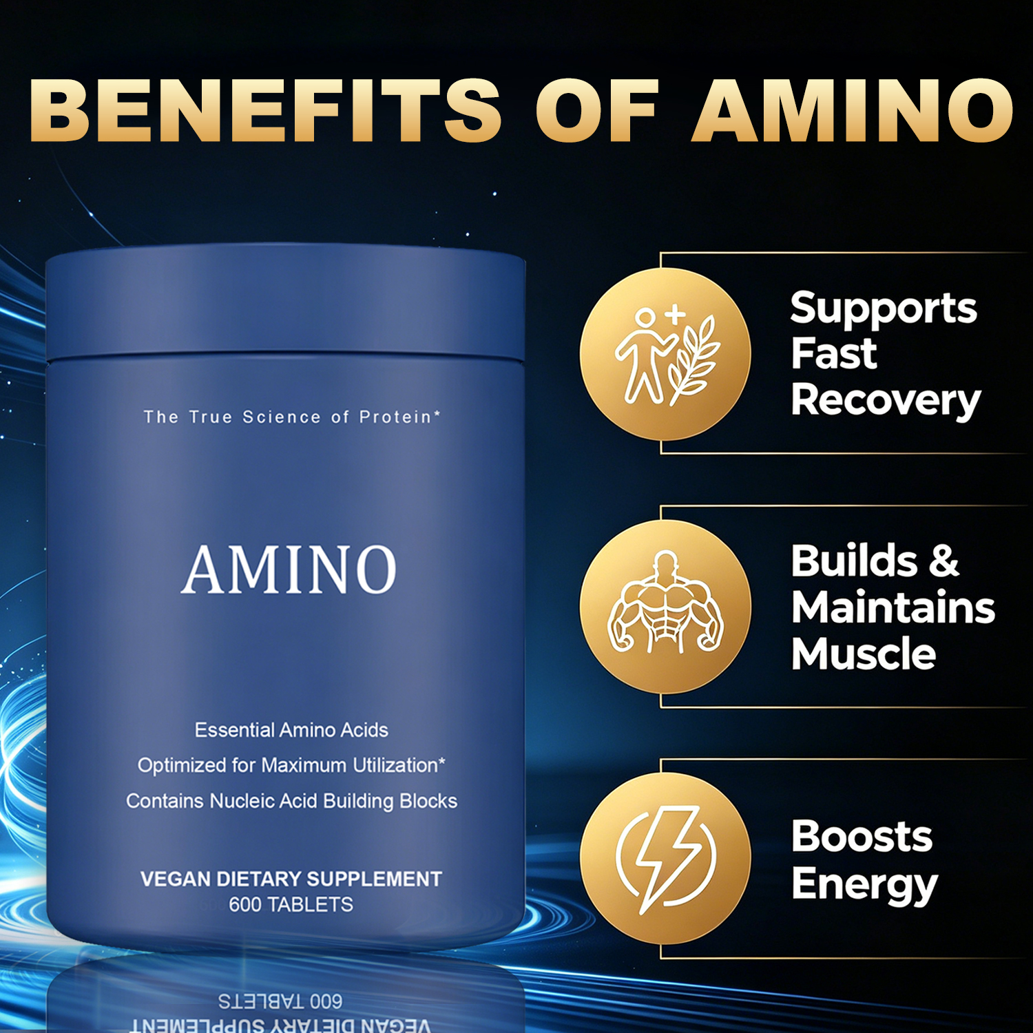 Hot-selling Amino Acids Tablets Supplement with BCAAs, Lysine, Tryptophan, Leucine &amp; Methionine for Pre/Post Workout &amp; Muscle