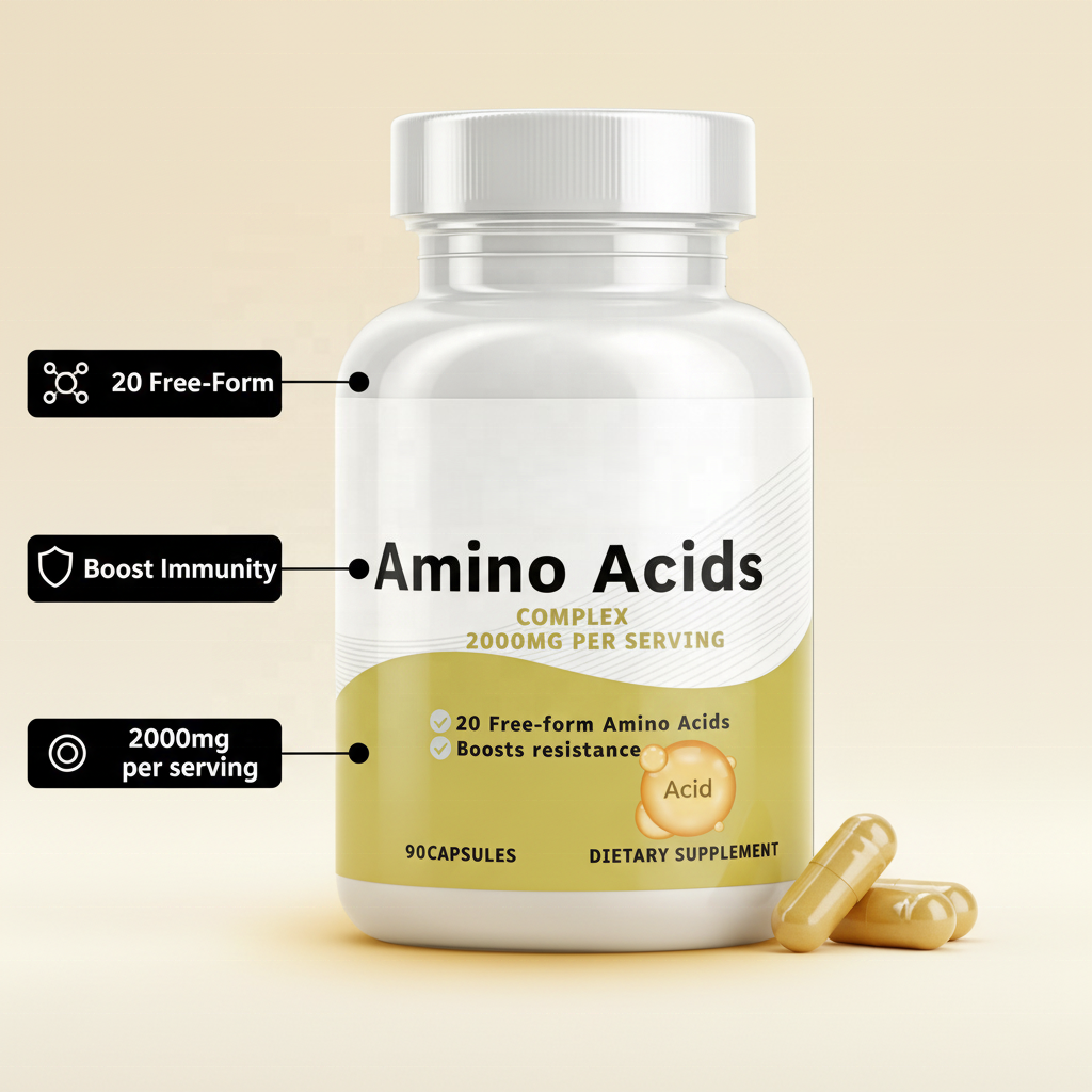 Wholesale Adult Amino Acids Complex 2000mg 90 Capsules/Bottle | 20 Free-form Amino Acids Supplement Improved Bone Density 2