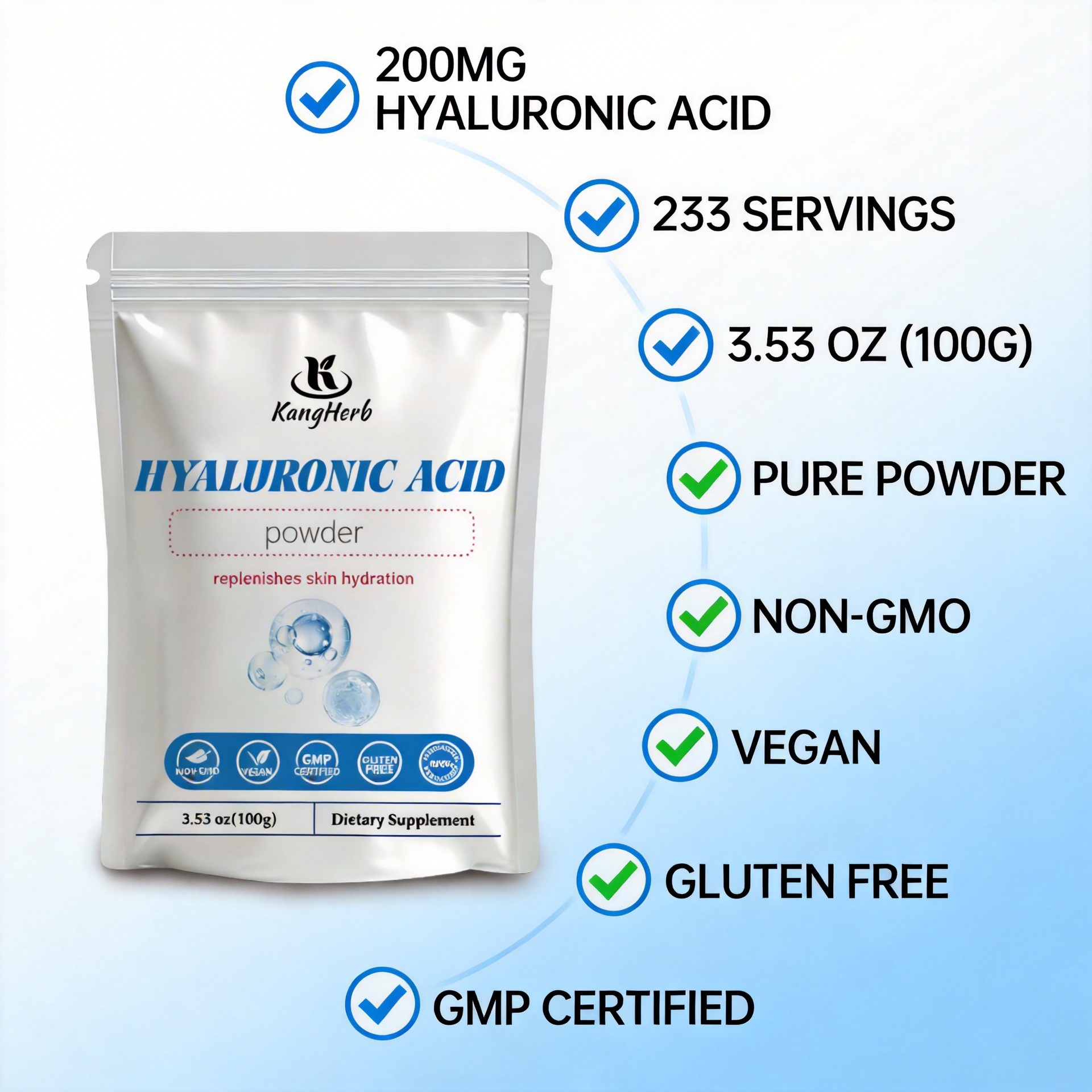 Premium Food Additive Moisture Boost for Functional Beverages Hyaluronic Acid (HA) Powder