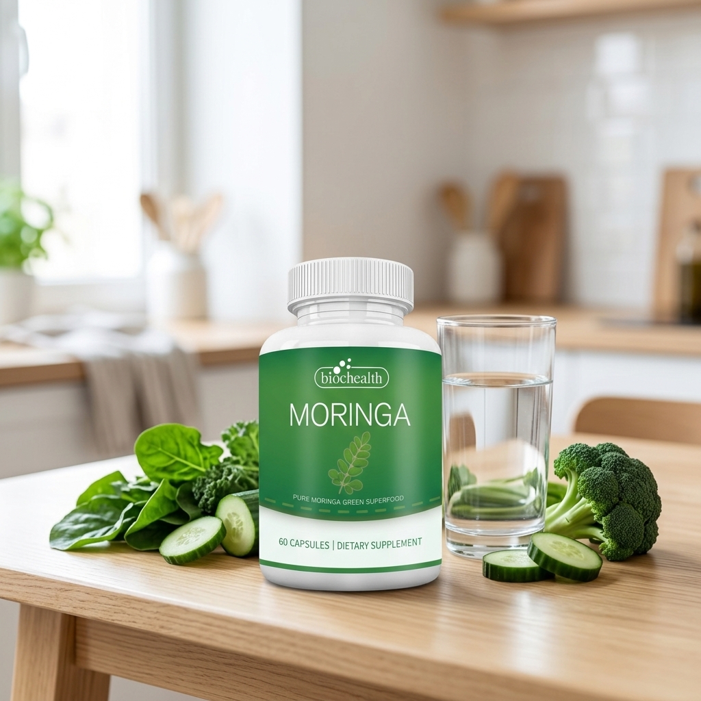 Biochealth GMP Halal Organic Moringa Capsules - Pure Moringa Oleifera Leaf Powder Supplement | Super Greens Powder Pills