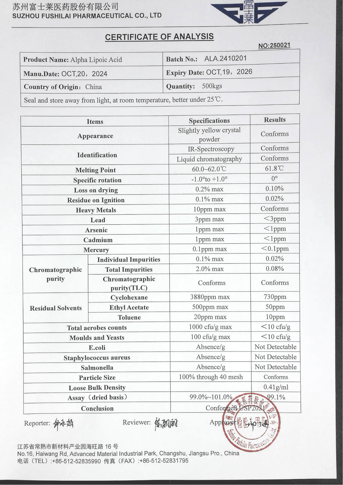Food Grade Antioxidant Alpha Lipoic Acid Powder 99% CAS 1077-28-7 Nutrient Supplements
