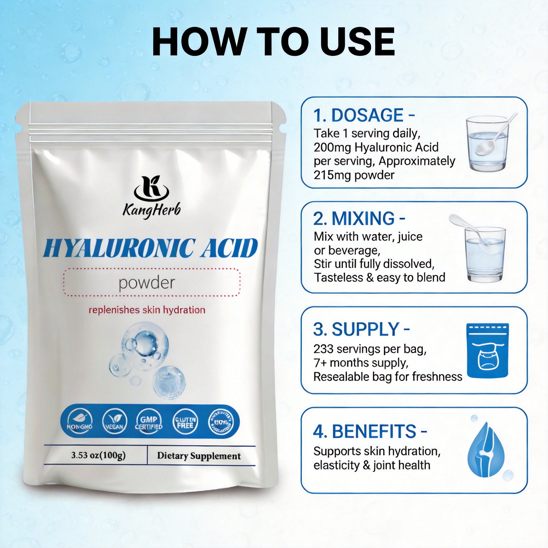 Premium Food Additive Moisture Boost for Functional Beverages Hyaluronic Acid (HA) Powder