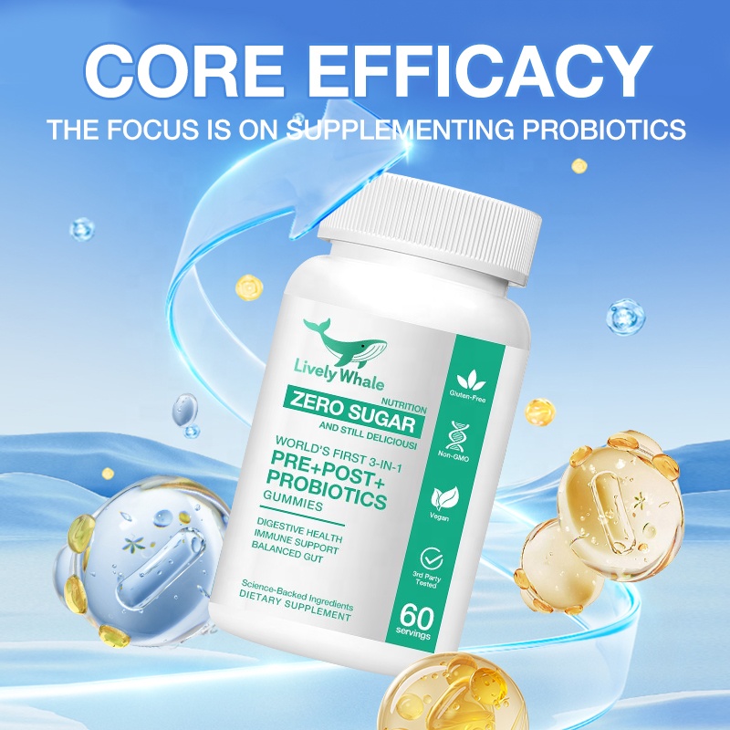 Lively Whale Pre Post Probiotics 3-in-1 Gummies Dietary Supplement Source Factory Label Customization