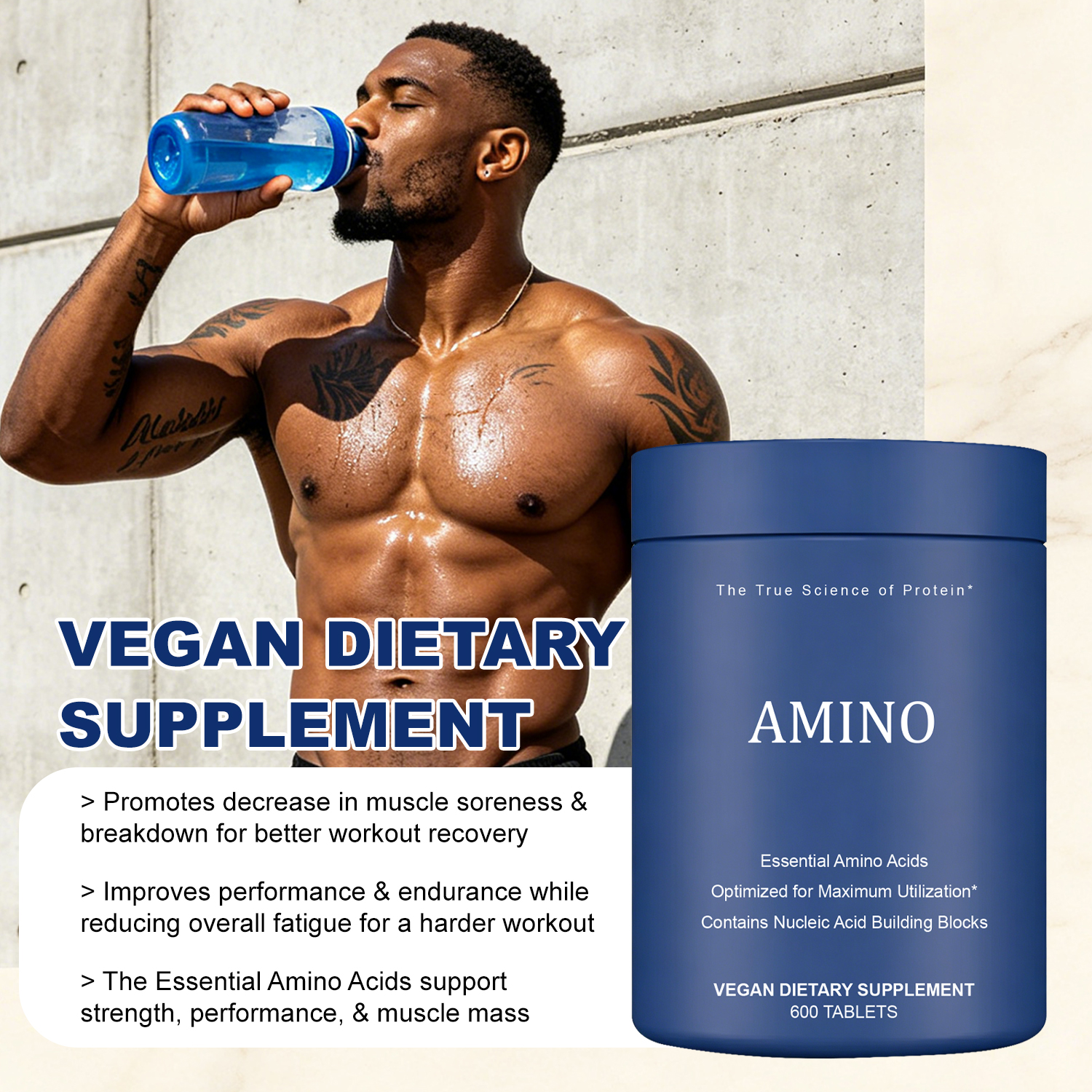 Hot-selling Amino Acids Tablets Supplement with BCAAs, Lysine, Tryptophan, Leucine &amp; Methionine for Pre/Post Workout &amp; Muscle