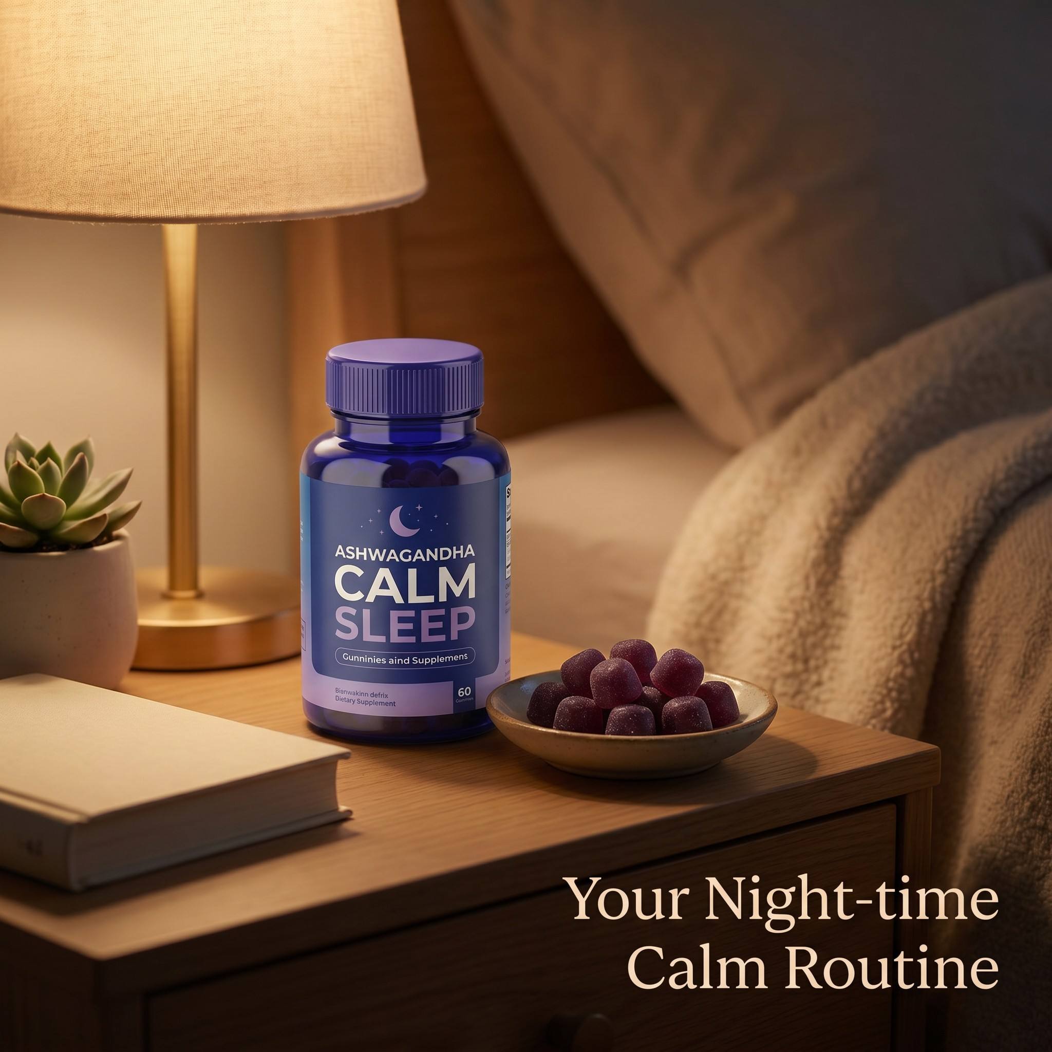 Ashwagandha L-Theanine GABA Magnesium Vitamin D3 Gummies Mixed Berry Vegan Sugar-Free Calm Sleep Support Ashwagandha Gummies