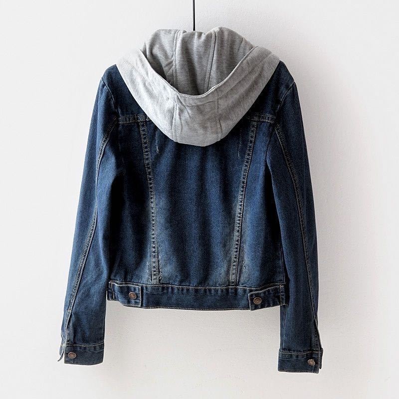 Women's Coats Plus Size 5xl Ladies Short Paragraph Autumn Fashion Jean Hooded Jacket Detachable Hat Denim Jacket
