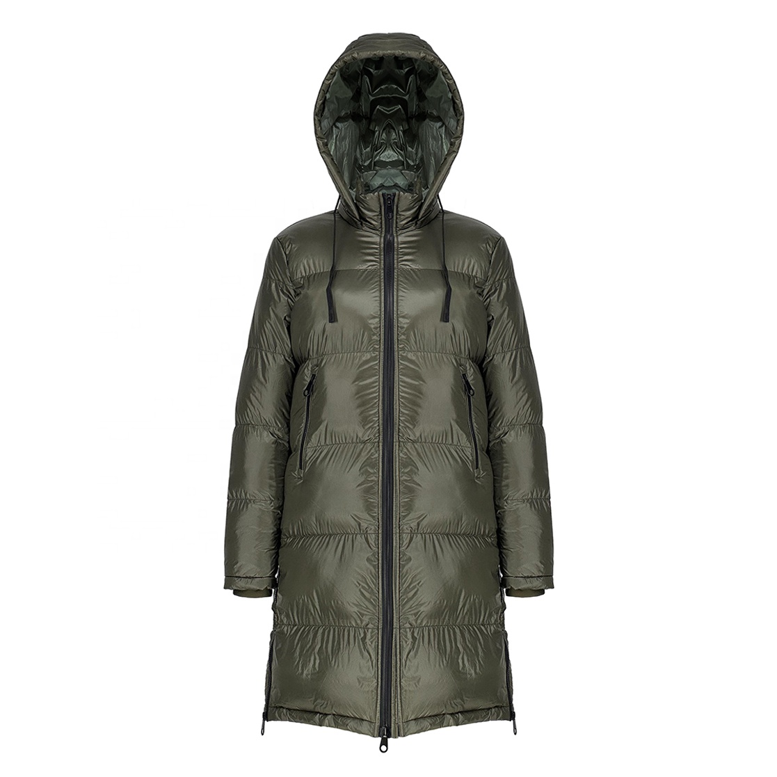 Alike Custom Winter Women's Long Parka Blouson Jacket with Detachable Hood Quilted Breathable Windproof Puffer Black