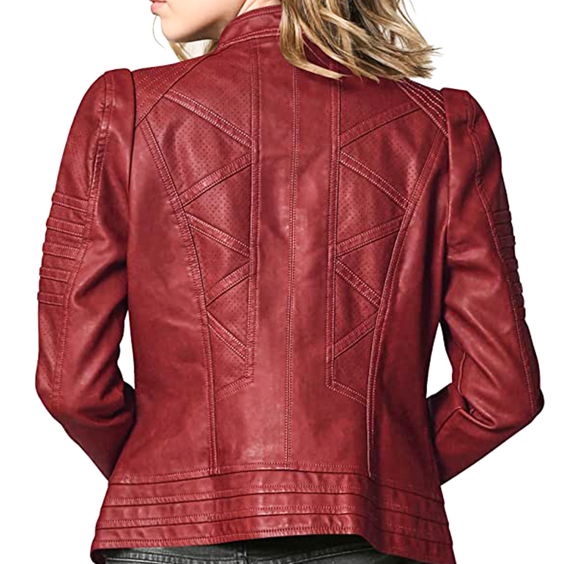 New Design Wholesale Women's Leather Bomber Jacket-Breathable Rivet Detail