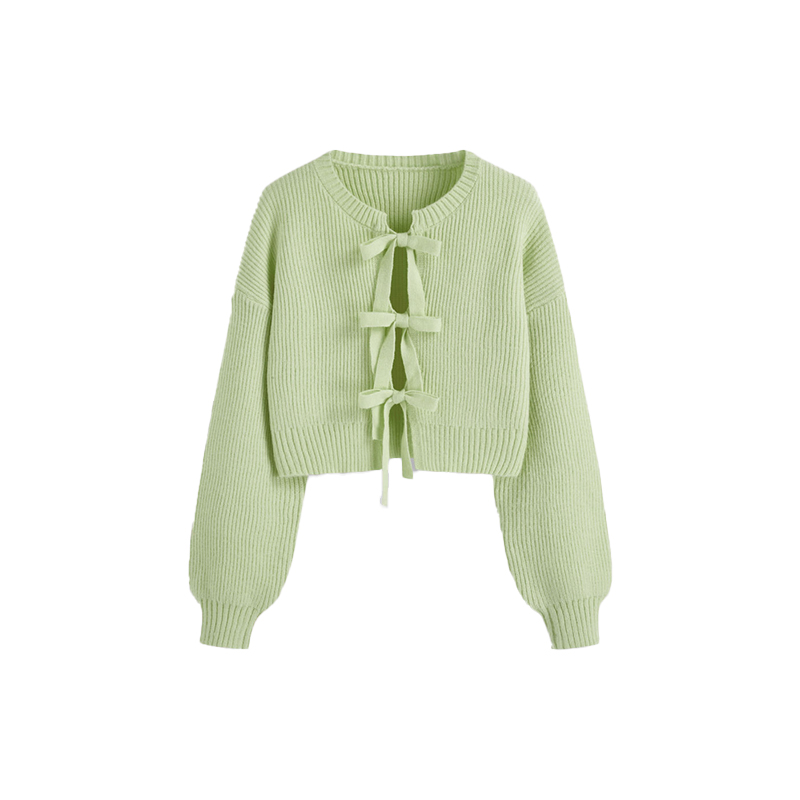 OEM Custom Logo Young Lady's Short Cardigan Coat Spring and Autumn New Wool Solid Color Sweater Knitted Fleece Sweaters