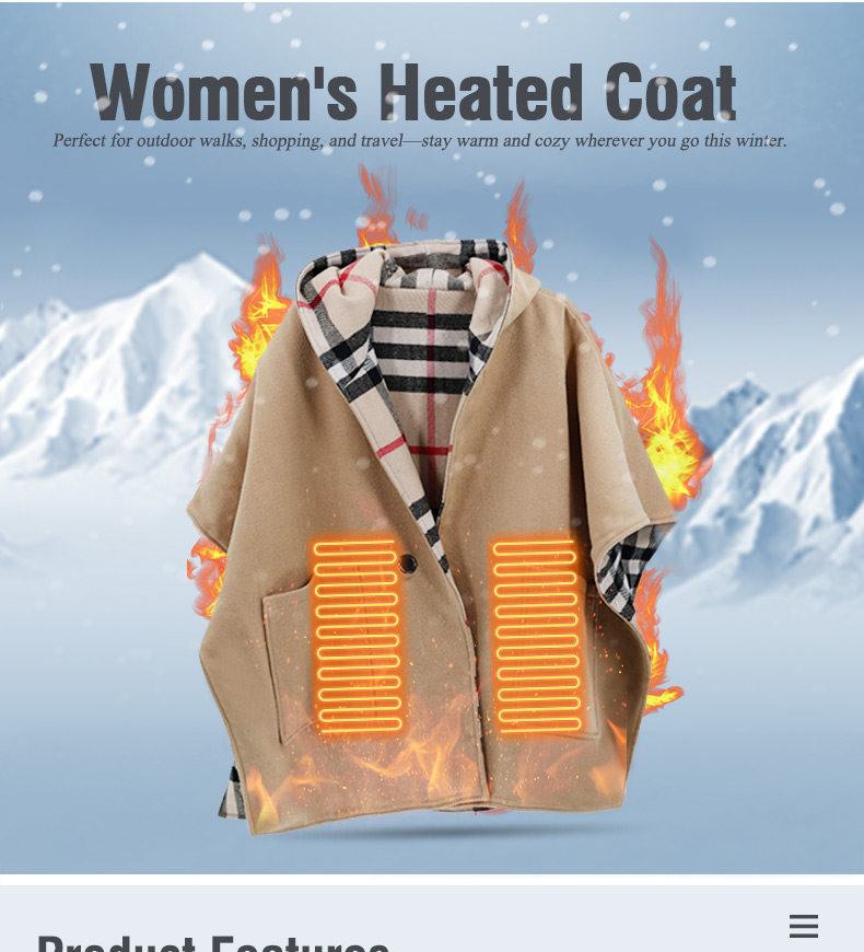 Women Casual Polyester Heated Coat Regular Winter Parka Electric Thermal Waterproof Outdoor Hooded Outerwear Short USB