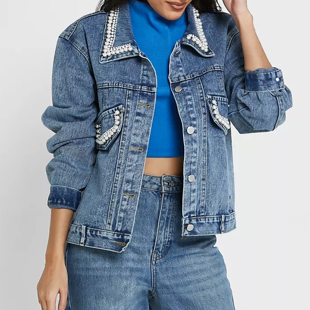 Newest 2025 Style Lady Denim Jean Jacket for Women's Long Sleeves Women Clothing Bulk Quantity Denim Jackets OEM Serviced