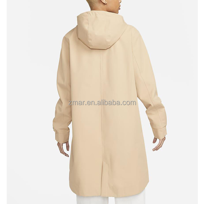 LMY331 Knee Length Parka Female Woven Recycled Snap Pockets Flap Zipper Front Coat