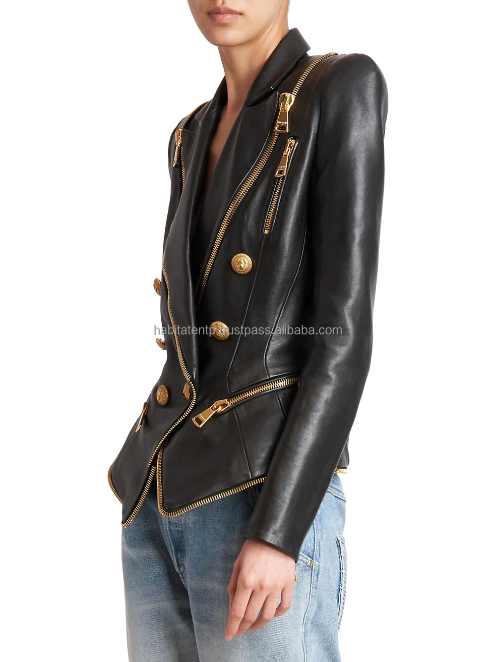 Wholesale Manufactures Genuine Sheep Double Breasted Zipped Leather Made Woman Jacket
