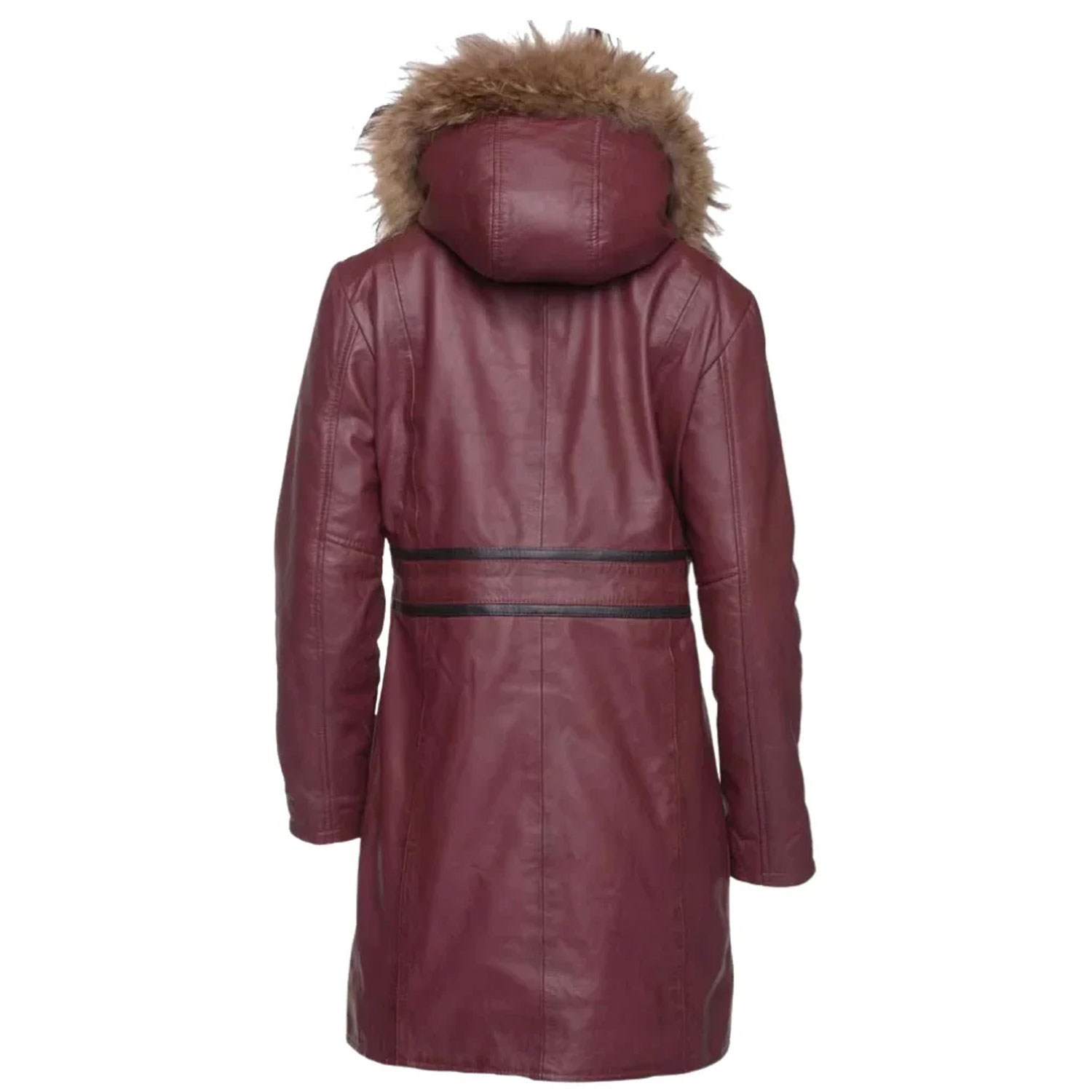 Customized Women's Leather Jacket Long Coat 3/4 Length Double Breasted Genuine Leather Knitted Cotton Lining Hooded