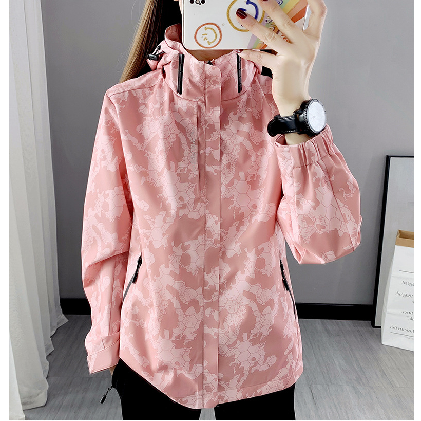 Customized Women's Waterproof Windbreaker Outdoor Sports Thin Zip Cycling Hiking Jackets Winter Autumn Printing Hooded Jacket