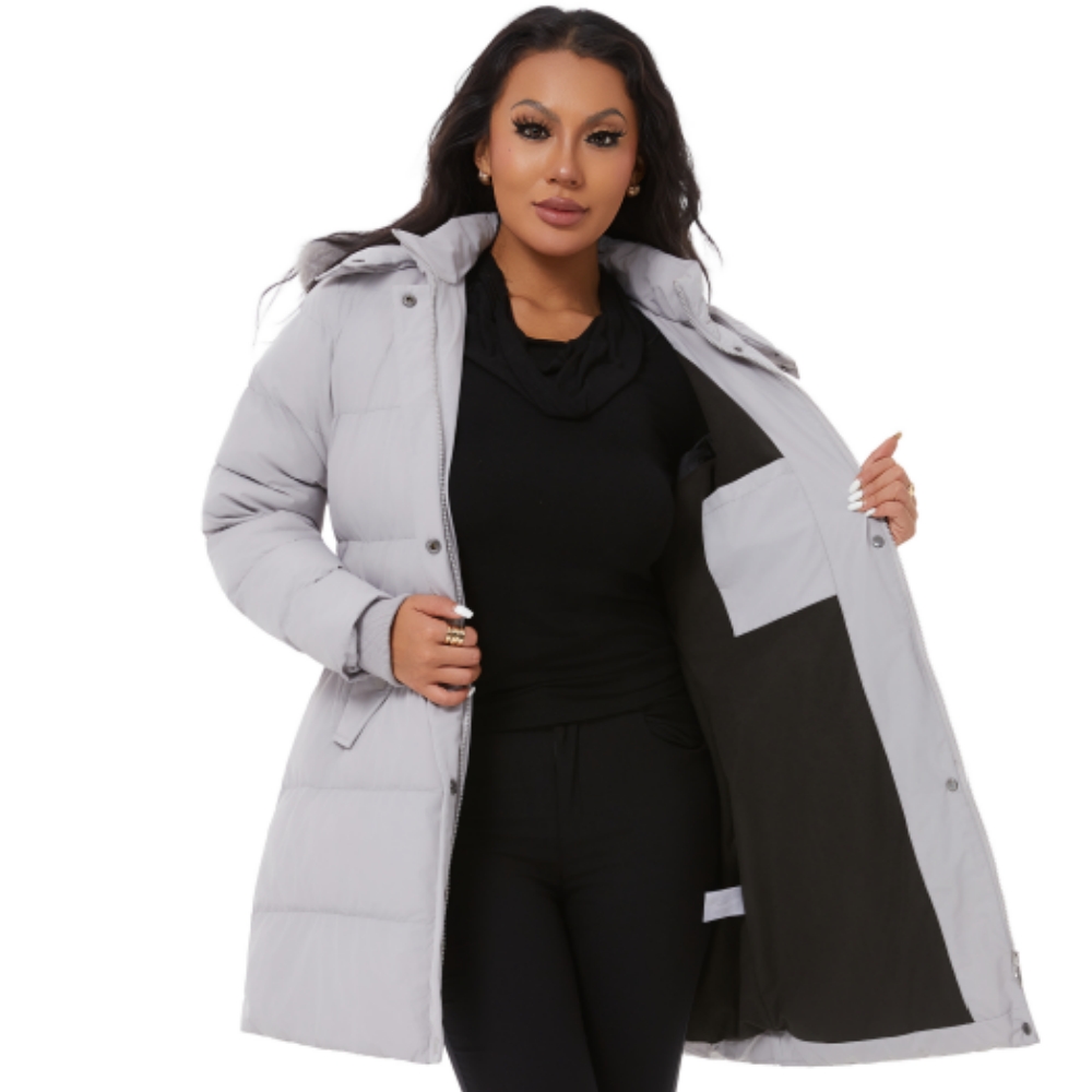 Oelise Women's Winter Thick Puffer Coat Solid Breathable Woven Front Zipper Warm Snow Jacket with Removable Hood