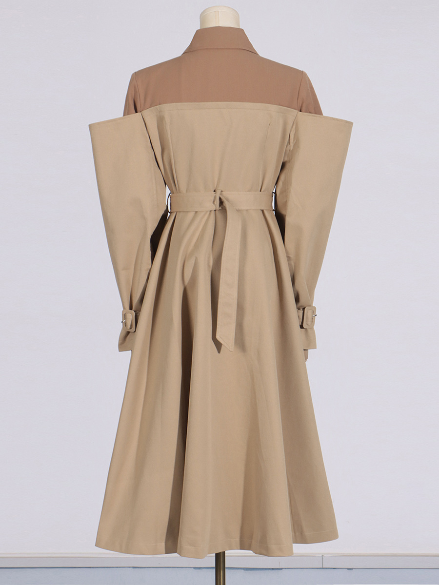 2025 Fall Winter New Trench Coat Fashion Design Contrast Panel Women Classic Midi Length Elegant Casual Coat With Belt