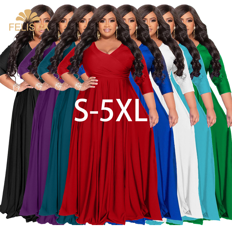 L-4XL Plus Size Women's Dresses Women Clothing V-neck Long Maxi Wedding Evening Dress Summer Spring Casual Oversized Dresses
