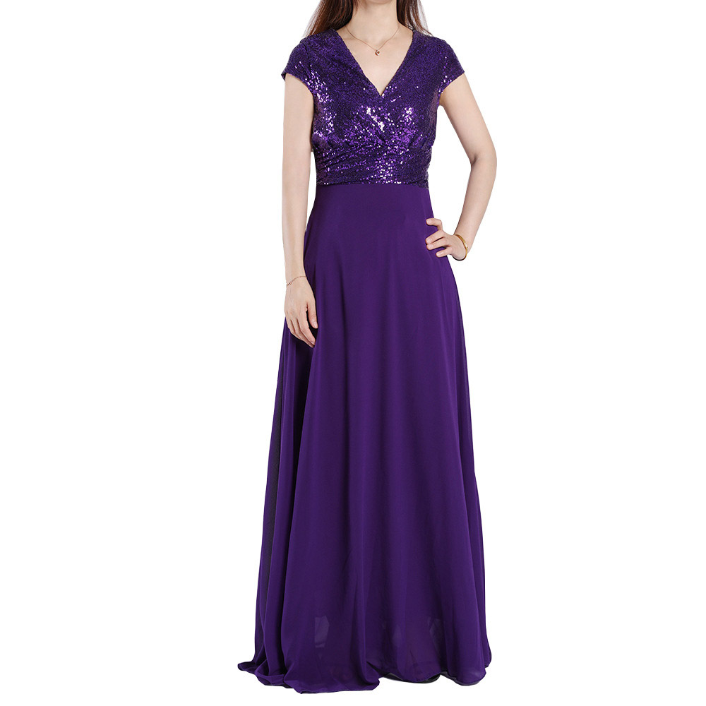 Custom Women Maxi Dress Sequin Party Dress V-neck Fashion Elegant Gown Long Evening Dresses