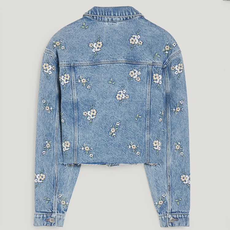 European and American Fashion Denim Jacket Ladies Casual Blue Distressed Ripped Denim Jacket