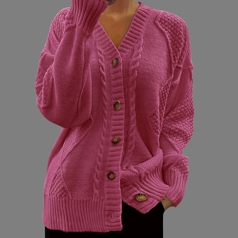 LVLAEA Wholesale Women Winter Outing Ribbed Solid Color Coat Long Sleeve Warm Fashion Knitted Loose Cardigan Sweaters for Ladies