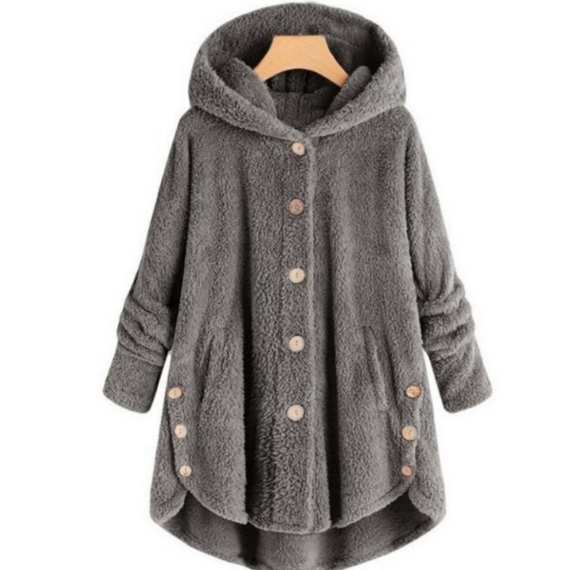 Custom logo Design Women's Oversized Hooded Plush Teddy Coat for Autumn Winter Loose Warm Outwear Buttoned Soft Jacket Plus Size