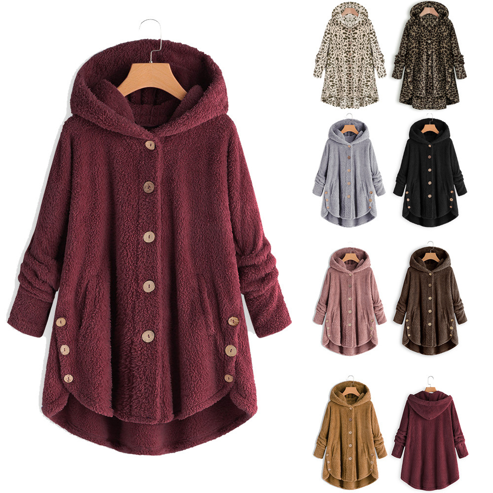 Custom logo Design Women's Oversized Hooded Plush Teddy Coat for Autumn Winter Loose Warm Outwear Buttoned Soft Jacket Plus Size