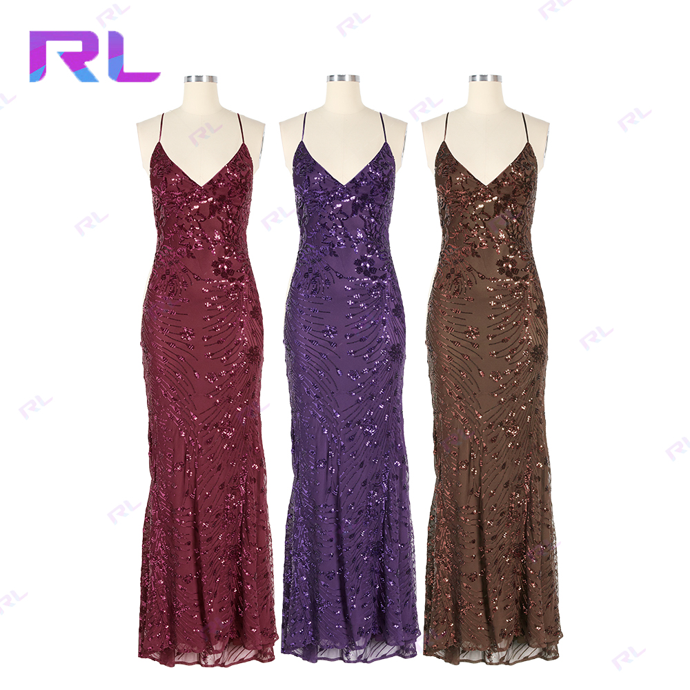 New Design Luxury Sleeveless Sexy Beads Hollow Out Halter Sequin Evening Dresses Ladies Prom Dresses Party Dress