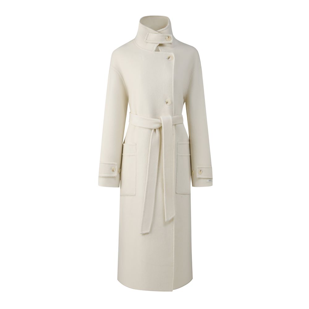Custom Classic Beige Women's Double Breasted Button Trench Coat Breathable Woolen Fabric Long Length Wool Filling Autumn Style