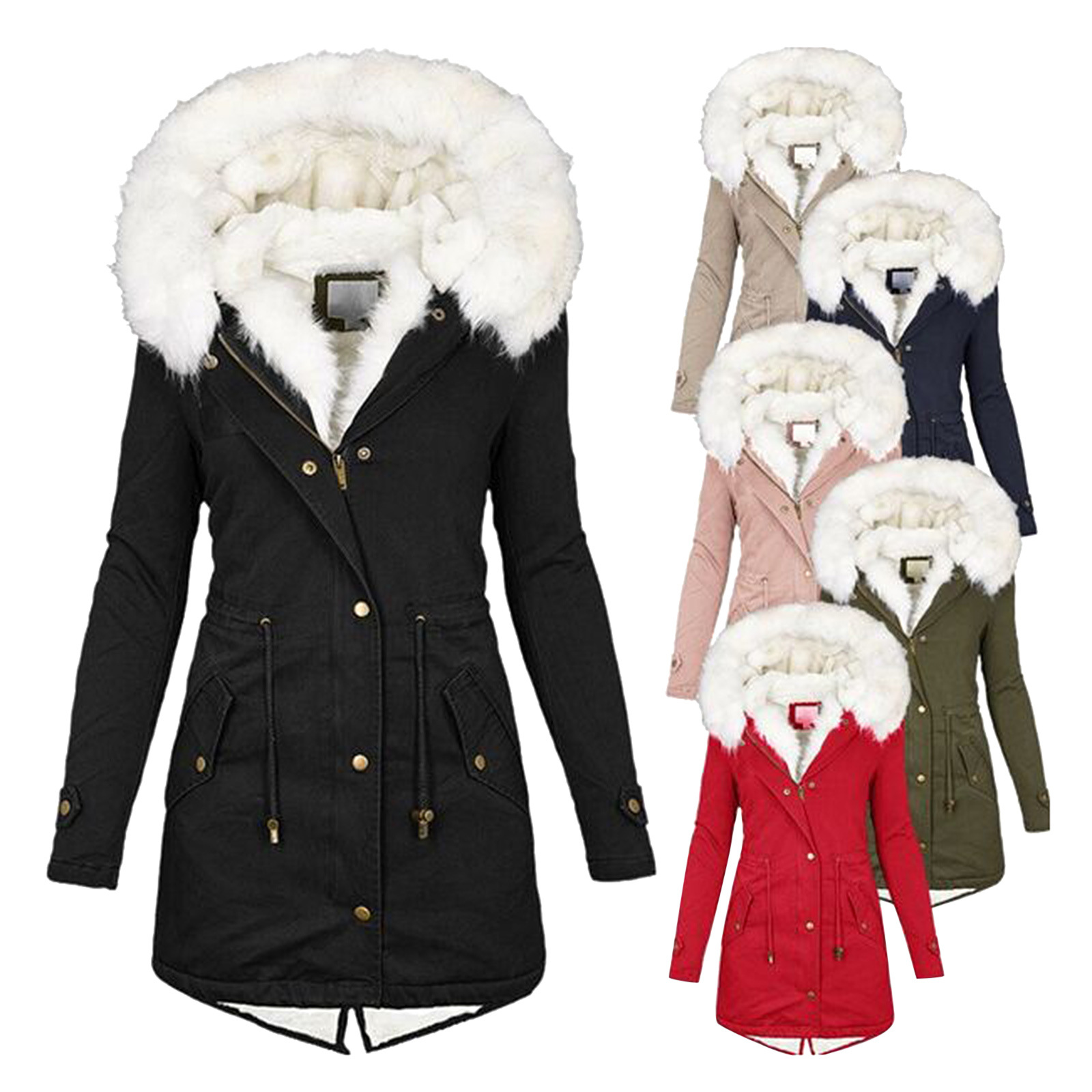 Hot Sale Winter Fashion Women's Thick Padded Hooded Jackets Solid Color Down Cotton Jacket Hooded Parka Coat