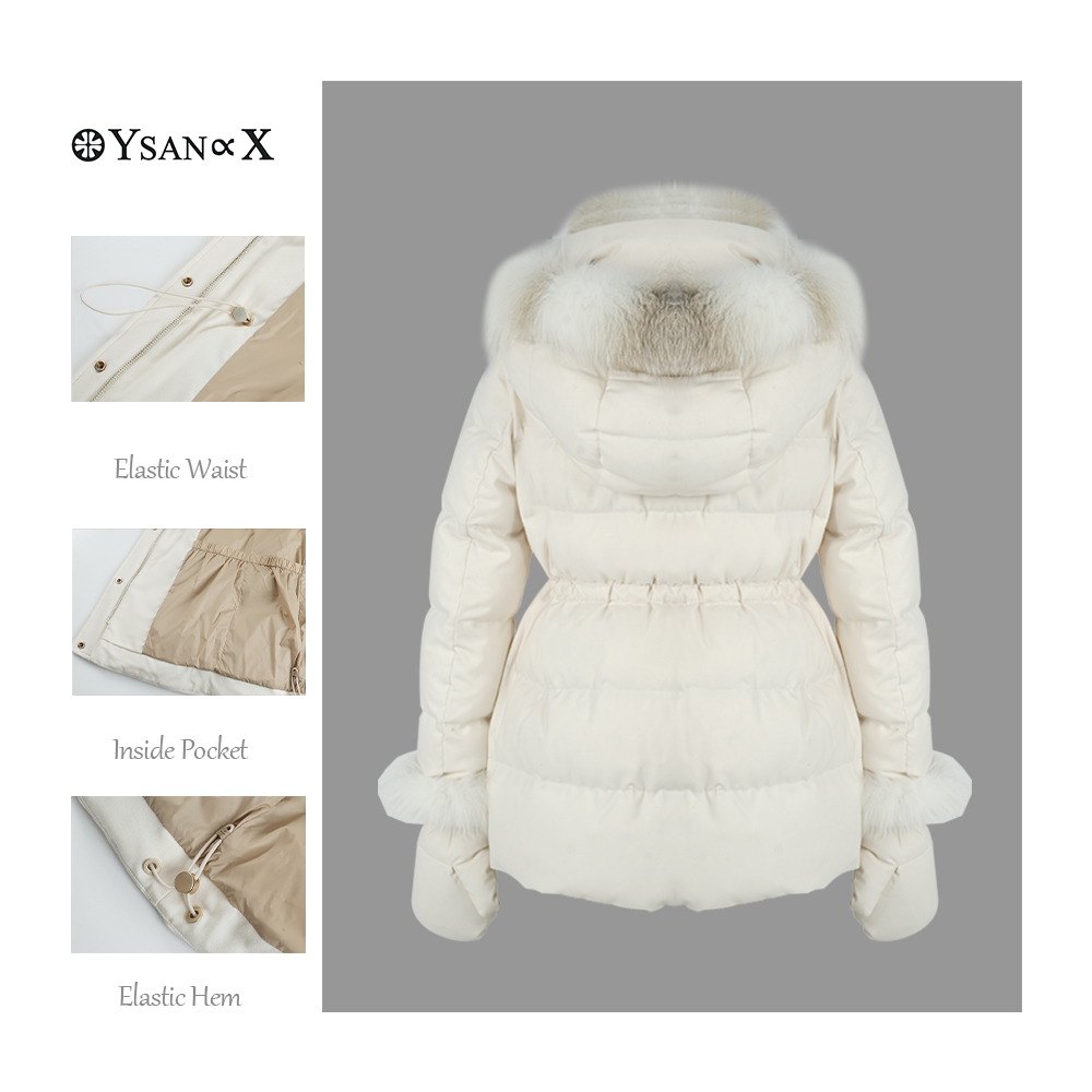 LOVEXUAN Fashion Winter Wool Duck Down Jacket Women Detachable Faux Fox Fur Collar Clothing Parkas Thick Warm Duck Fur Coat